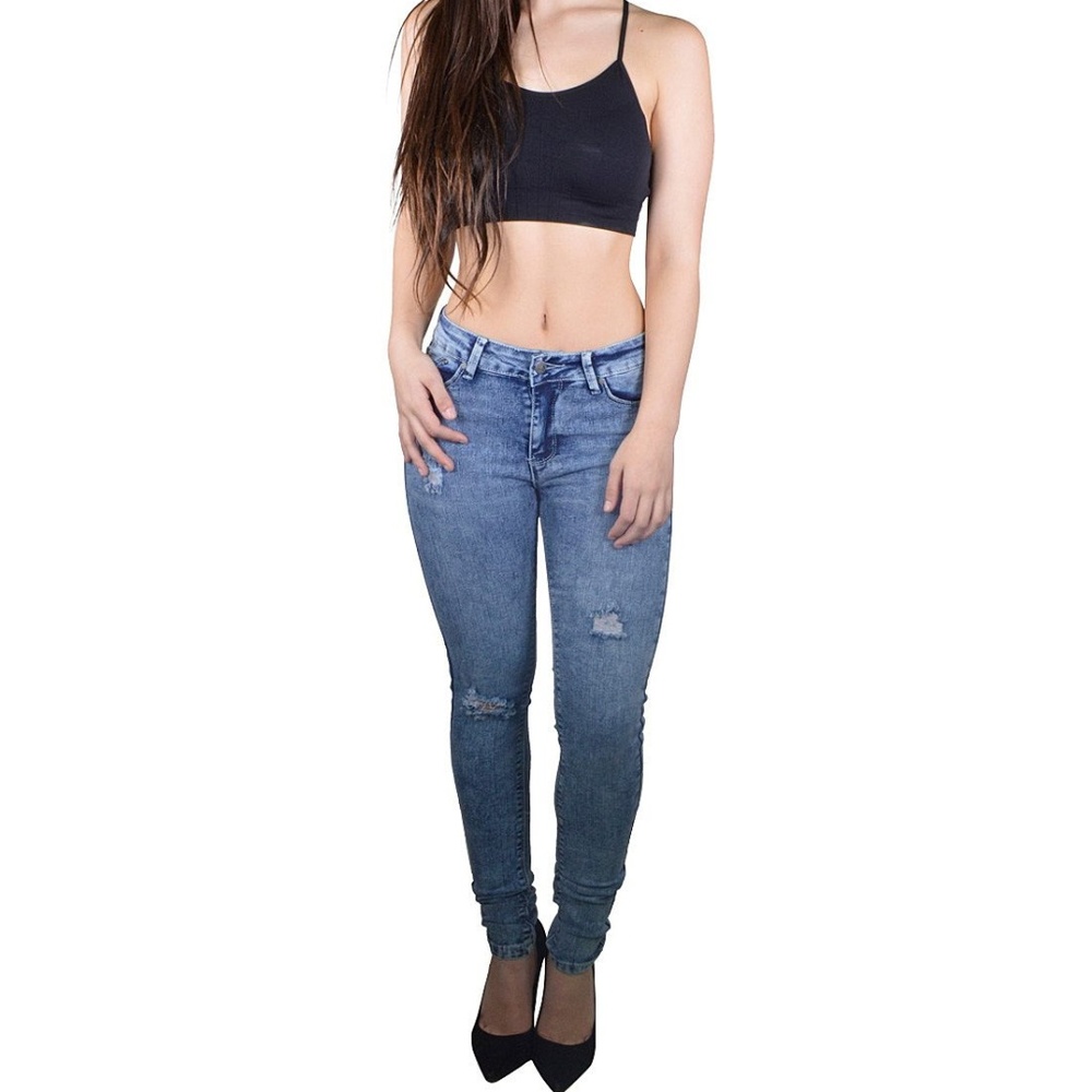 NWT Ladies Denim Ripped Fitted Skinny Jeans - Picture 2 of 3